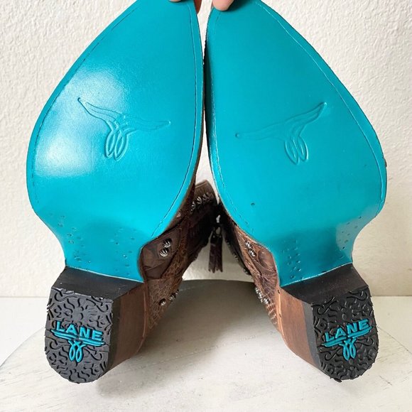 NEW SHOWDOWN Lane Boots Brown Snakeskin Cowboy Boots Western Brownbelly Size 7.5 - Picture 8 of 9